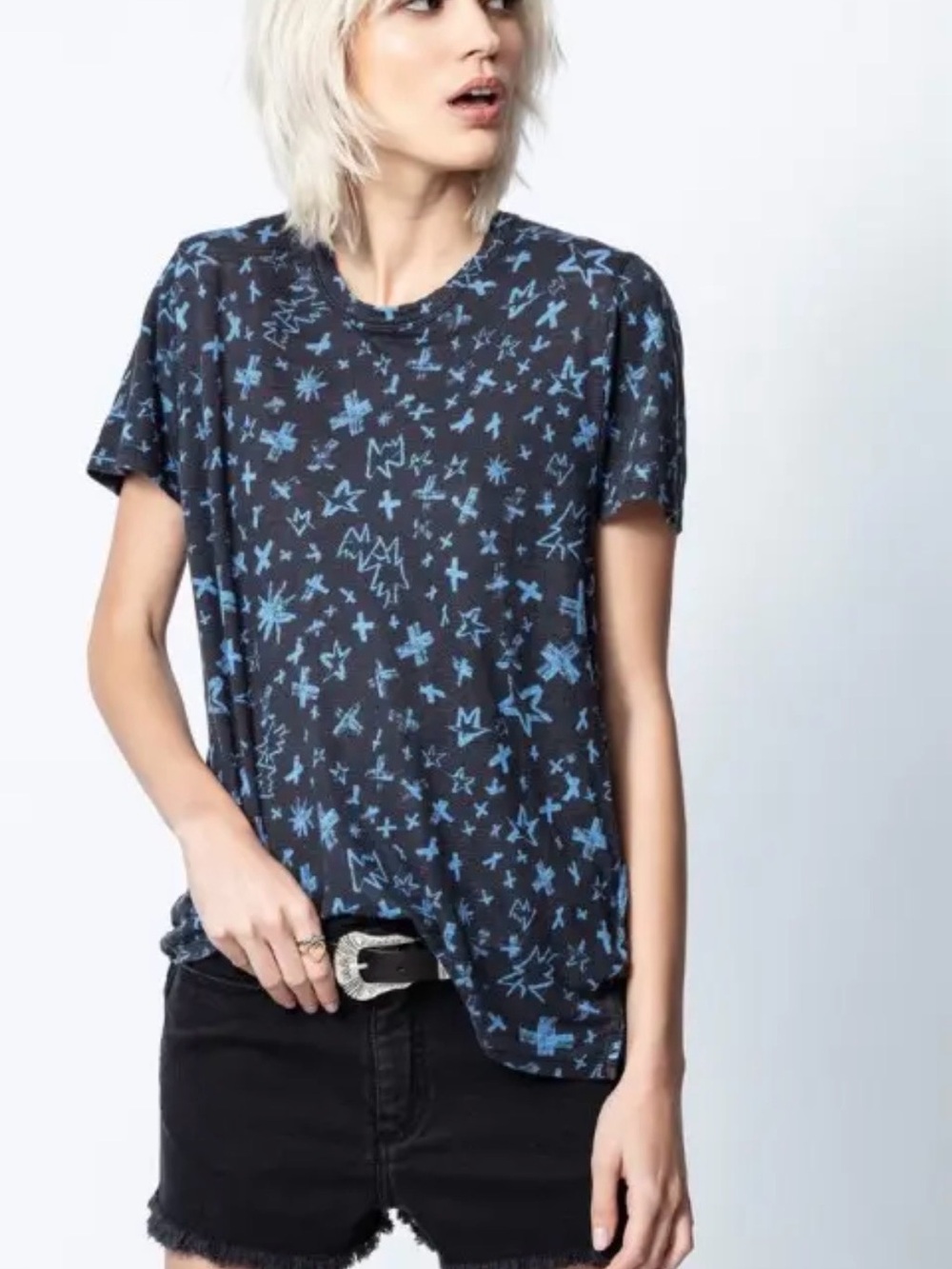 Zadig & Voltaire $250 oversized 100% linen Aria Pastel Cross T-Shirt